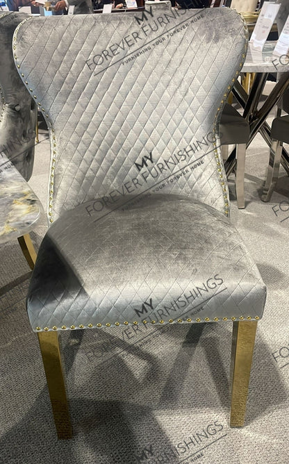 Lewis Light Grey Chair (Lion Knocker/Gold Legs)