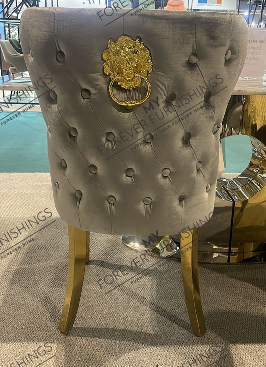 Lewis Light Grey Chair (Lion Knocker/Gold Legs)