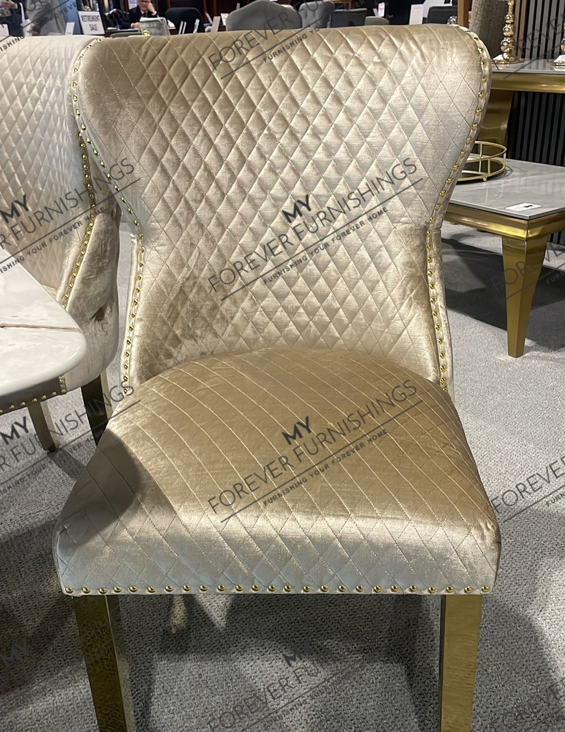 Lewis Mink Chair (Lion Knocker/Gold Legs)