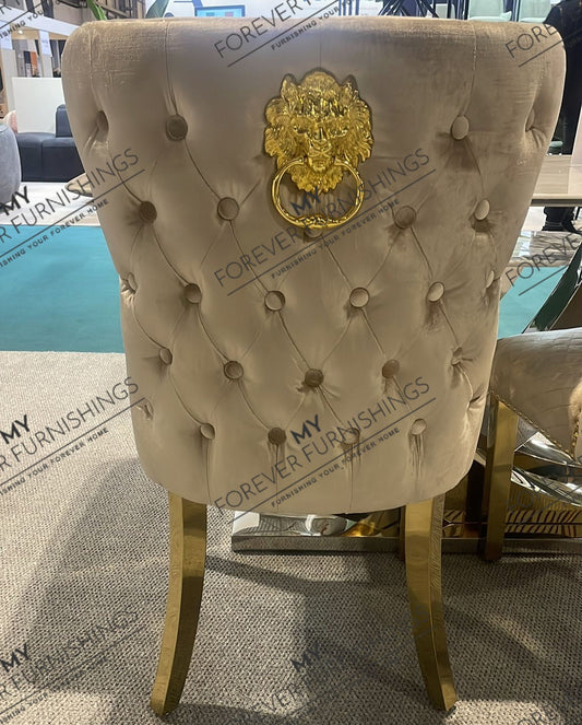 Lewis Mink Chair (Lion Knocker/Gold Legs)