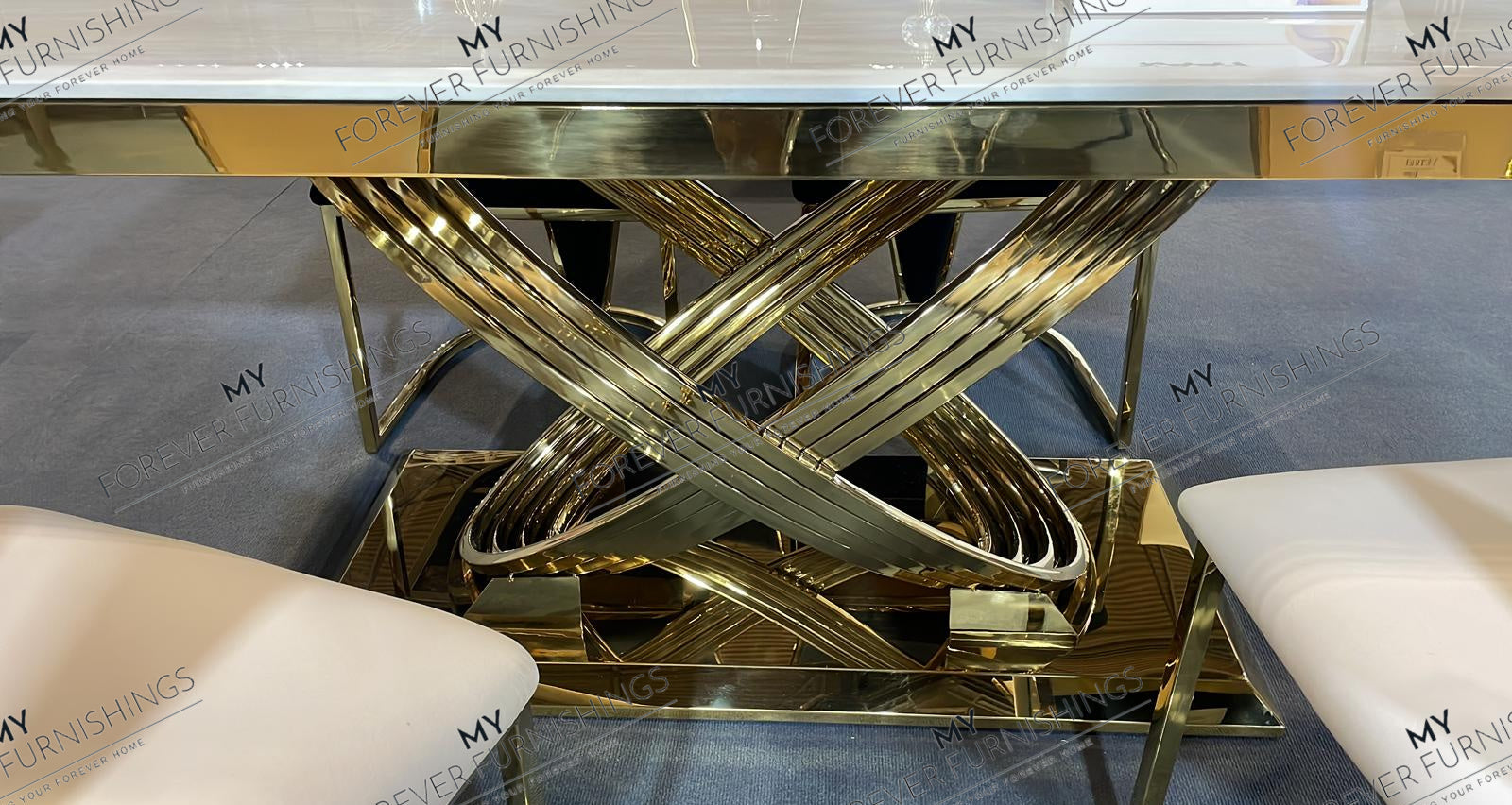 Elina 1.8M Black and Gold Marble Gold Dining Table