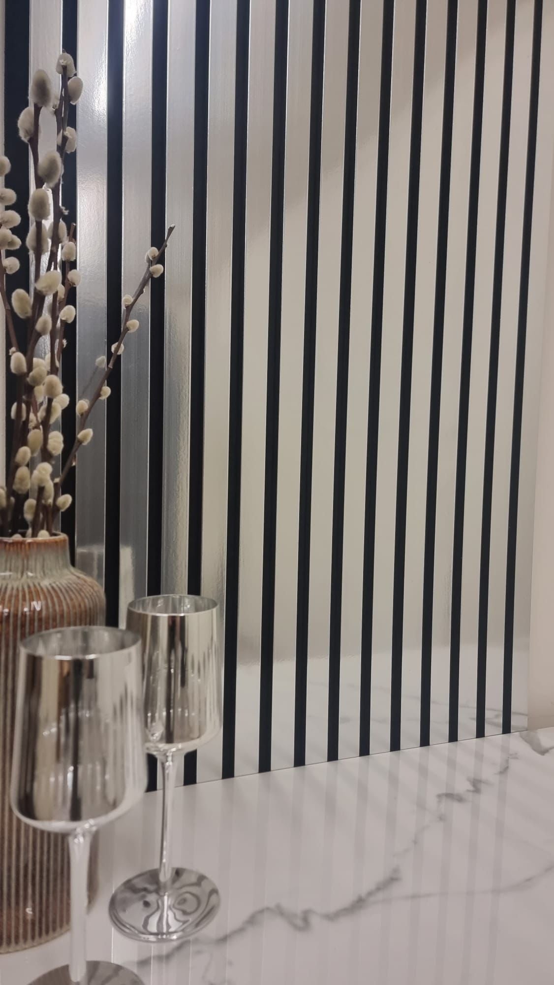 Acoustic Slatted Wall Panel - Chrome Metallic 2.4m x 0.6m (4 Pieces)