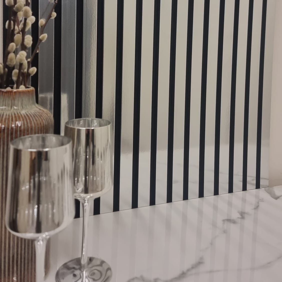 Acoustic Slatted Wall Panel - Chrome Metallic 2.4m x 0.6m (4 Pieces)