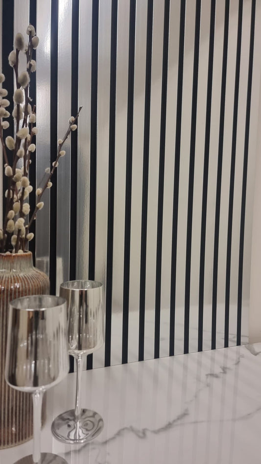 Acoustic Slatted Wall Panel - Chrome Metallic 2.4m x 0.6m (4 Pieces)