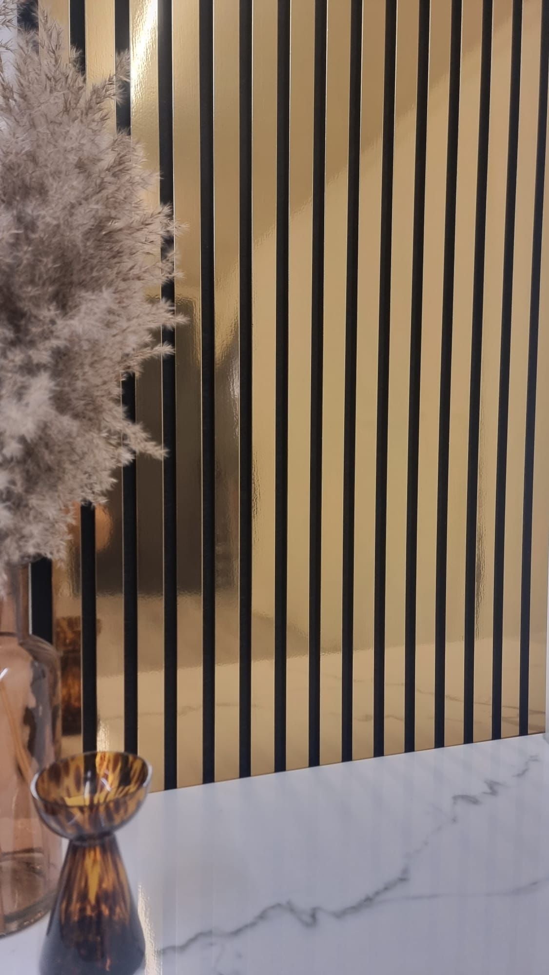 Acoustic Slatted Wall Panel - Gold Metallic 2.4m x 0.6m (4 Pieces)