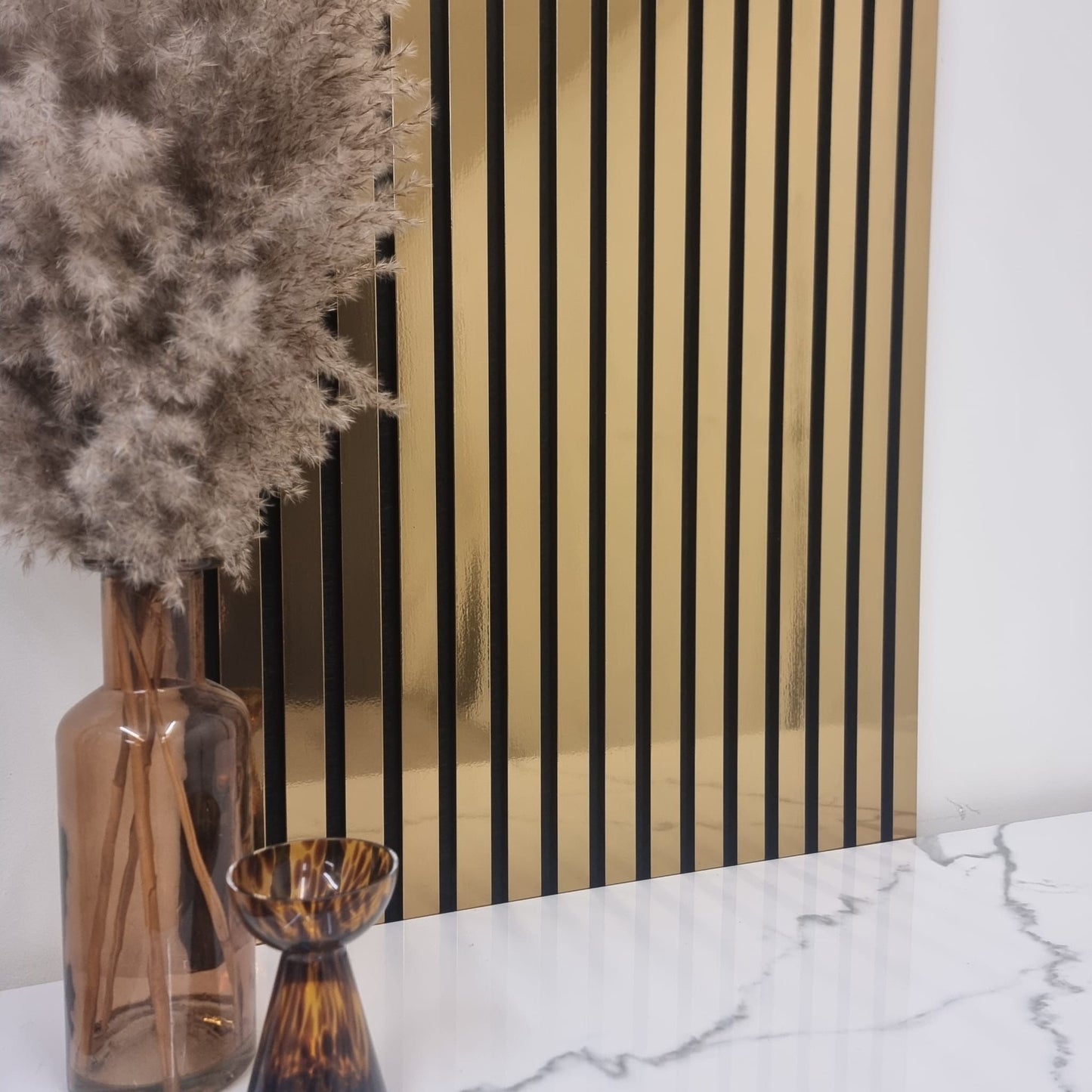 Acoustic Slatted Wall Panel - Gold Metallic 2.4m x 0.6m (4 Pieces)