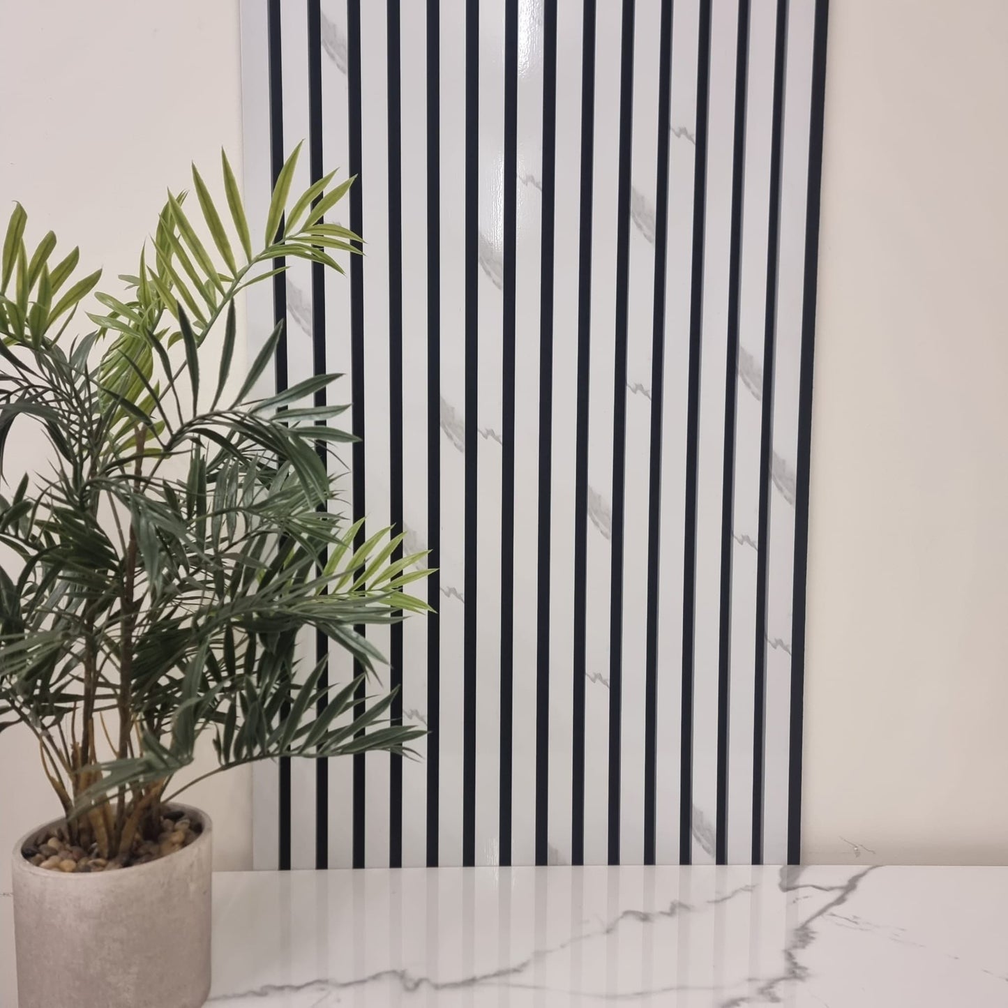 Acoustic Slatted Wall Panel - White Marble 2.4m x 0.6m (4 Pieces)