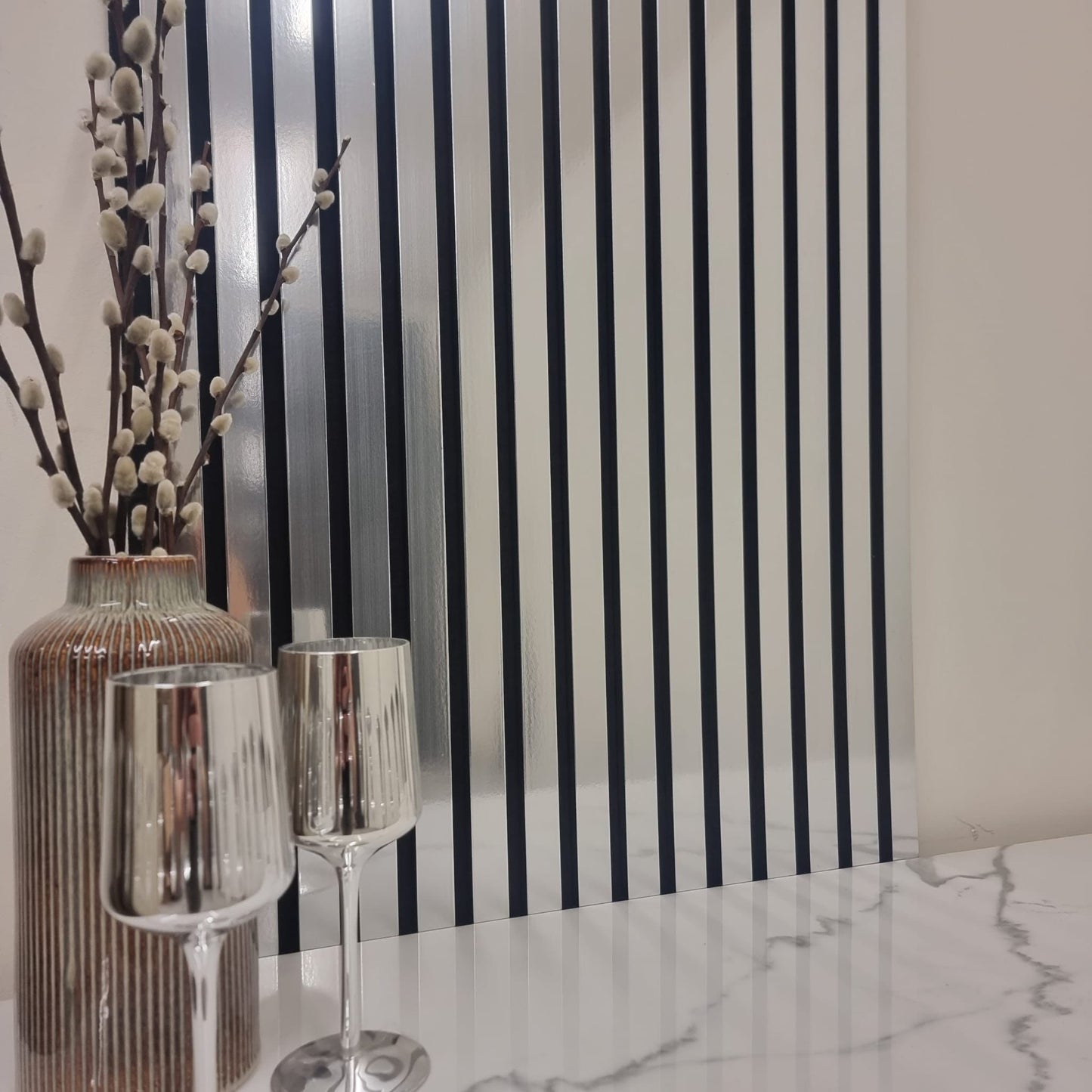 Acoustic Slatted Wall Panel - Chrome Metallic 2.4m x 0.6m (4 Pieces)