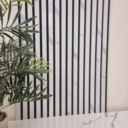 Acoustic Slatted Wall Panel - White Marble 2.4m x 0.6m (4 Pieces)