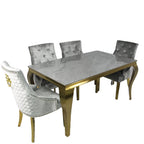 Louis Gold Grey Ceramic Dining Table 1.8M + 4/6 Roma Silver Grey Dining Chair