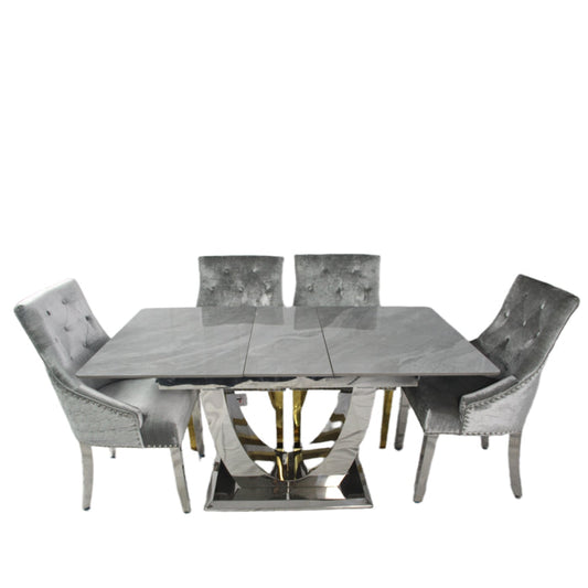 London 1.6-2m Extending Grey Ceramic Dining Table + 4/6 Roma Silver Grey Dining Chair