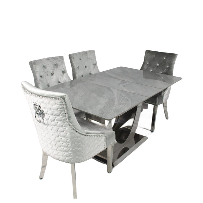 London 1.6-2m Extending Grey Ceramic Dining Table + 4/6 Roma Silver Grey Dining Chair
