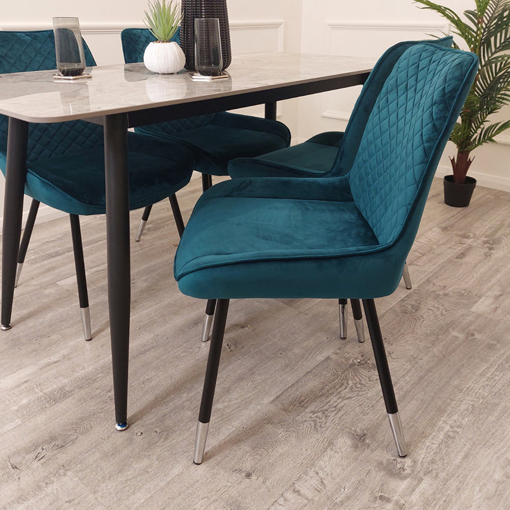 Titus Dining Set Polar White/Stomach Ash Grey with 4 Luna Navy Chairs
