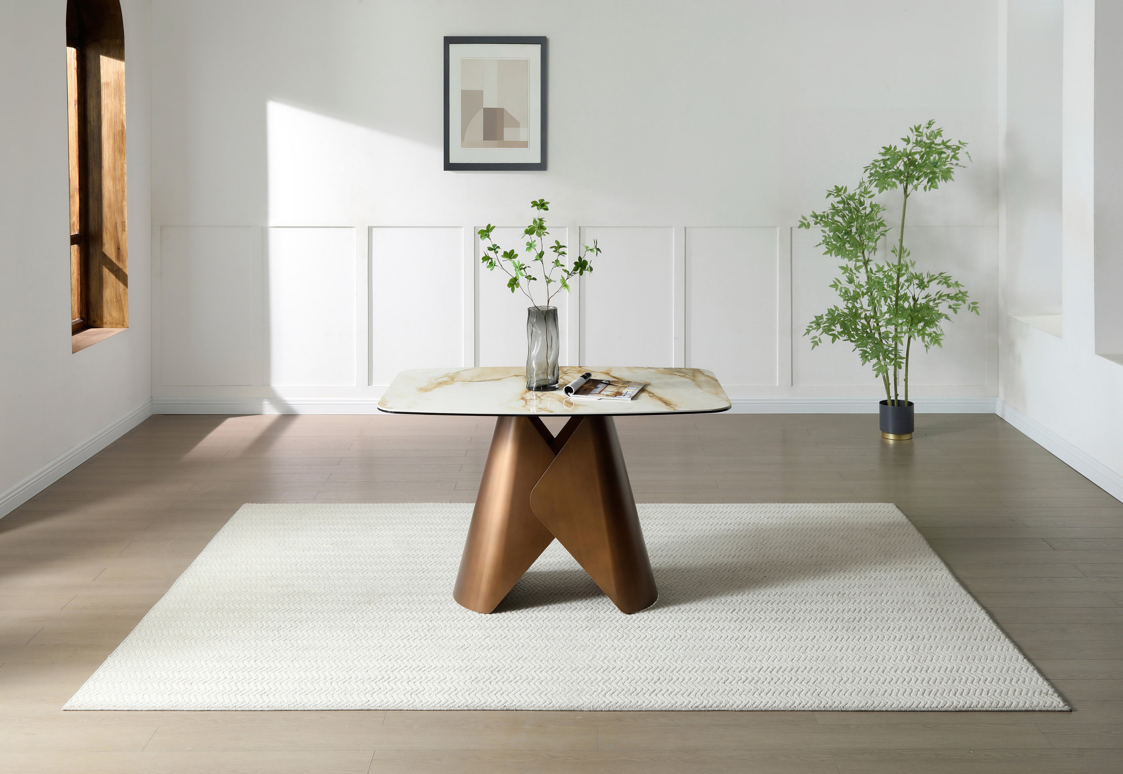 Levente 120cm Table - Brass & White Pandora Classico