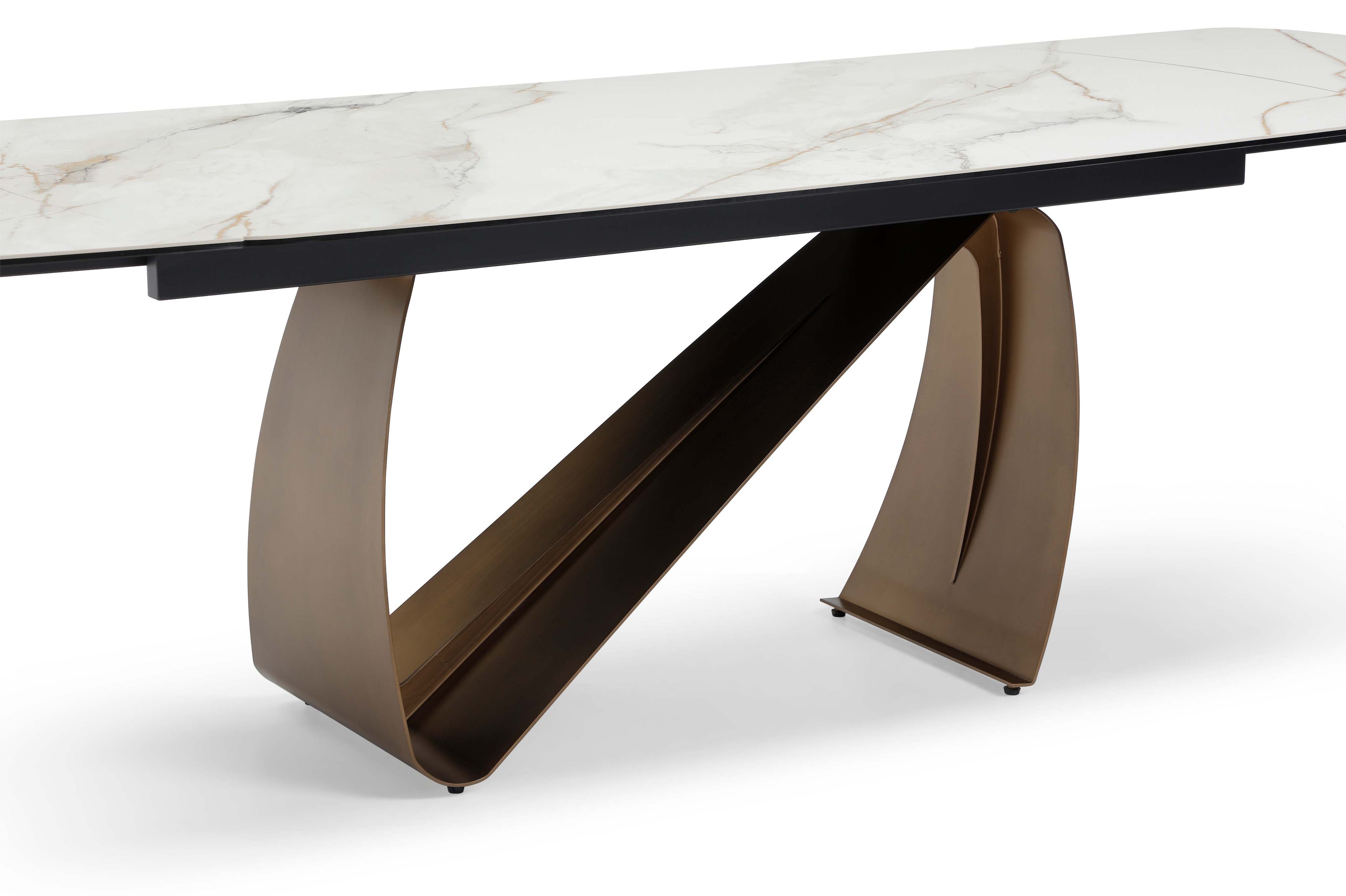 Lusso Extending Table - Brushed Brass & Sunset Statuario