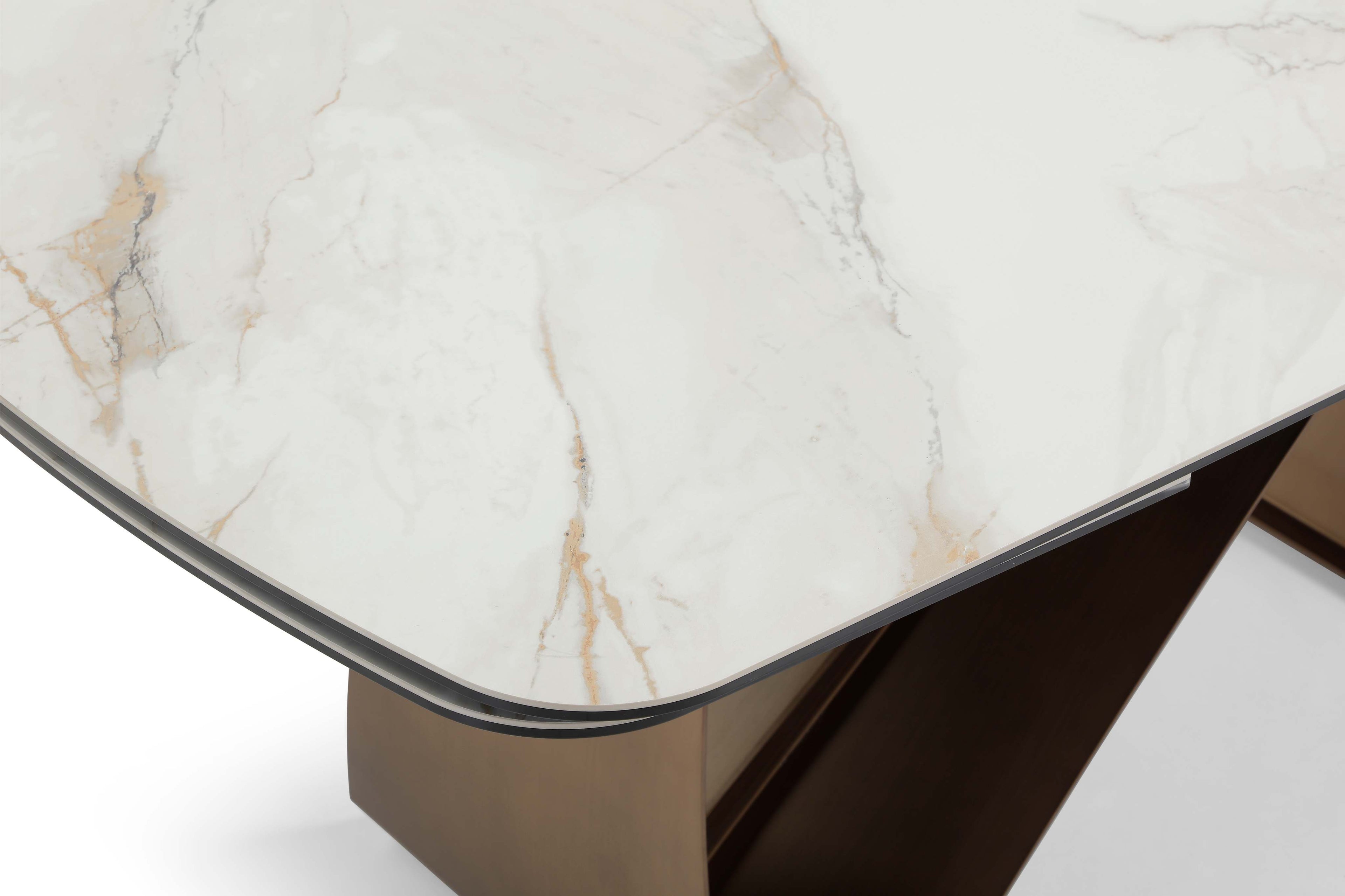 Lusso Extending Table - Brushed Brass & Sunset Statuario