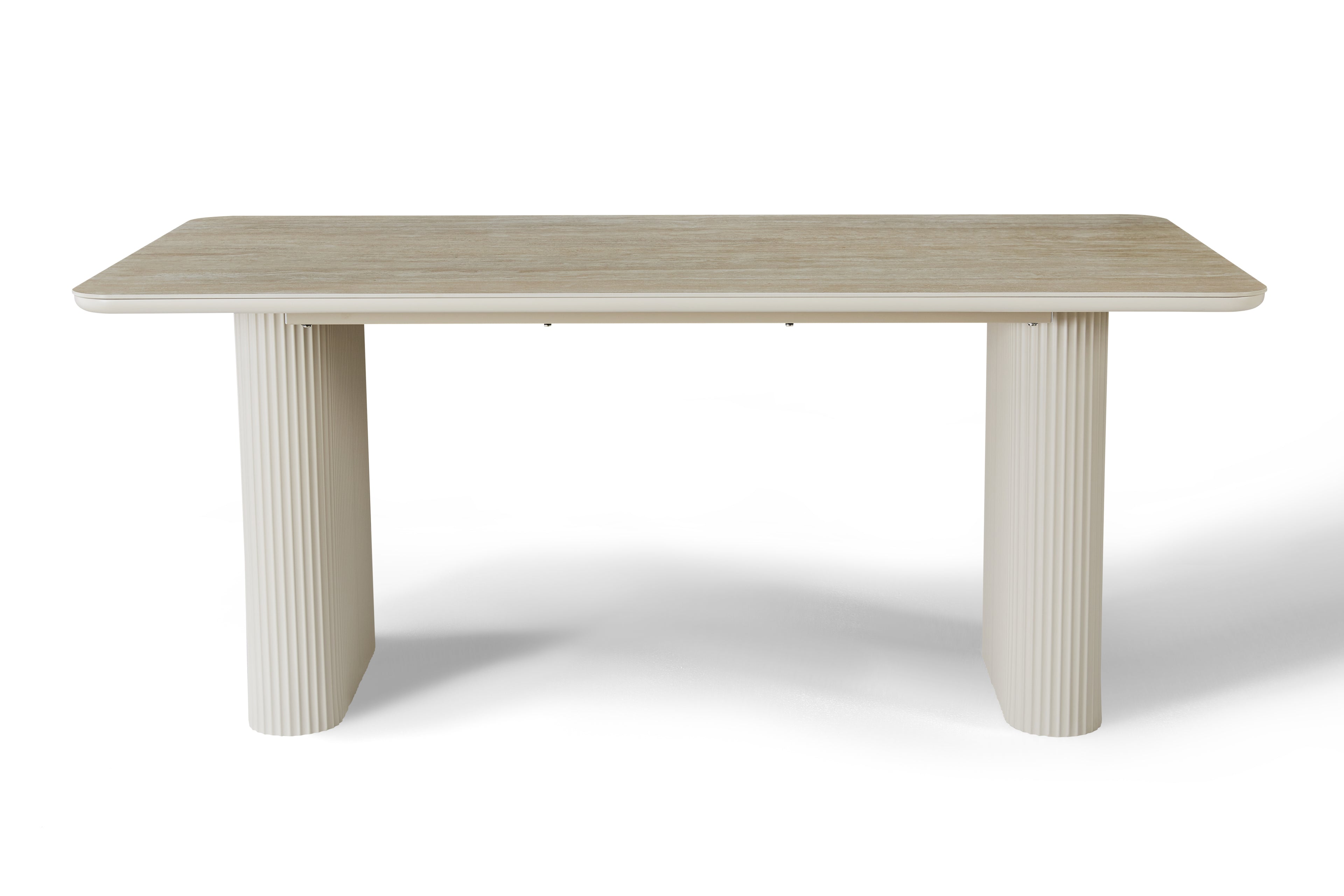 Marlow 180cm Table - Satin Cream & Travertine