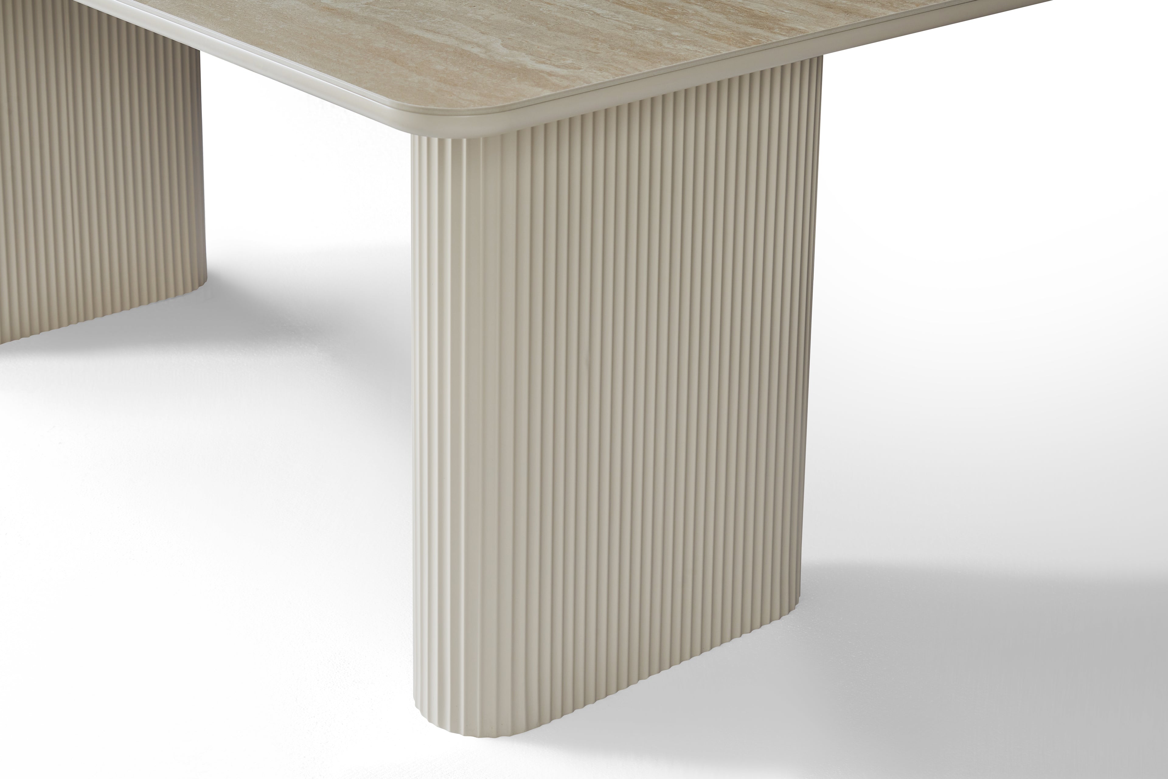 Marlow 180cm Table - Satin Cream & Travertine