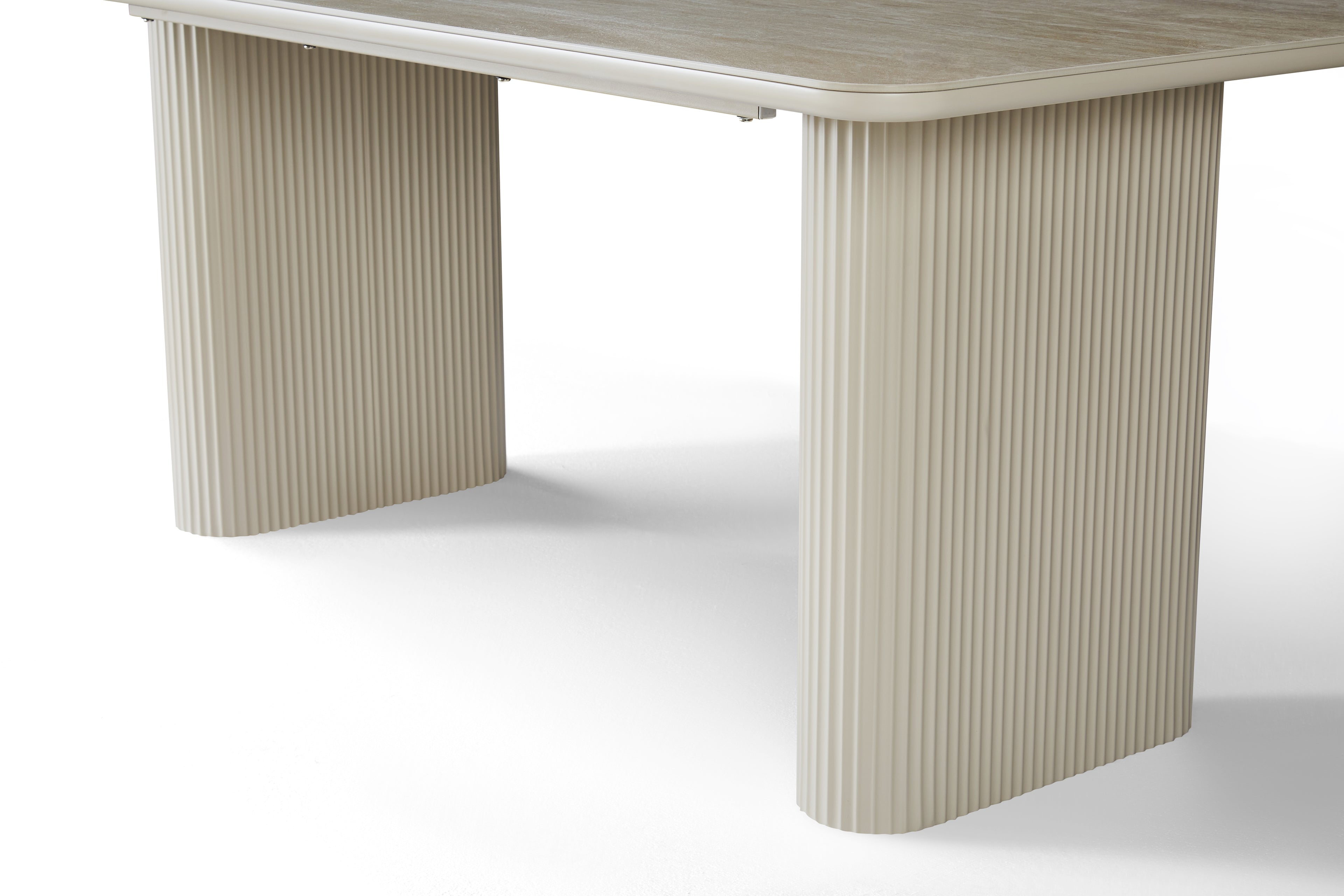 Marlow 180cm Table - Satin Cream & Travertine