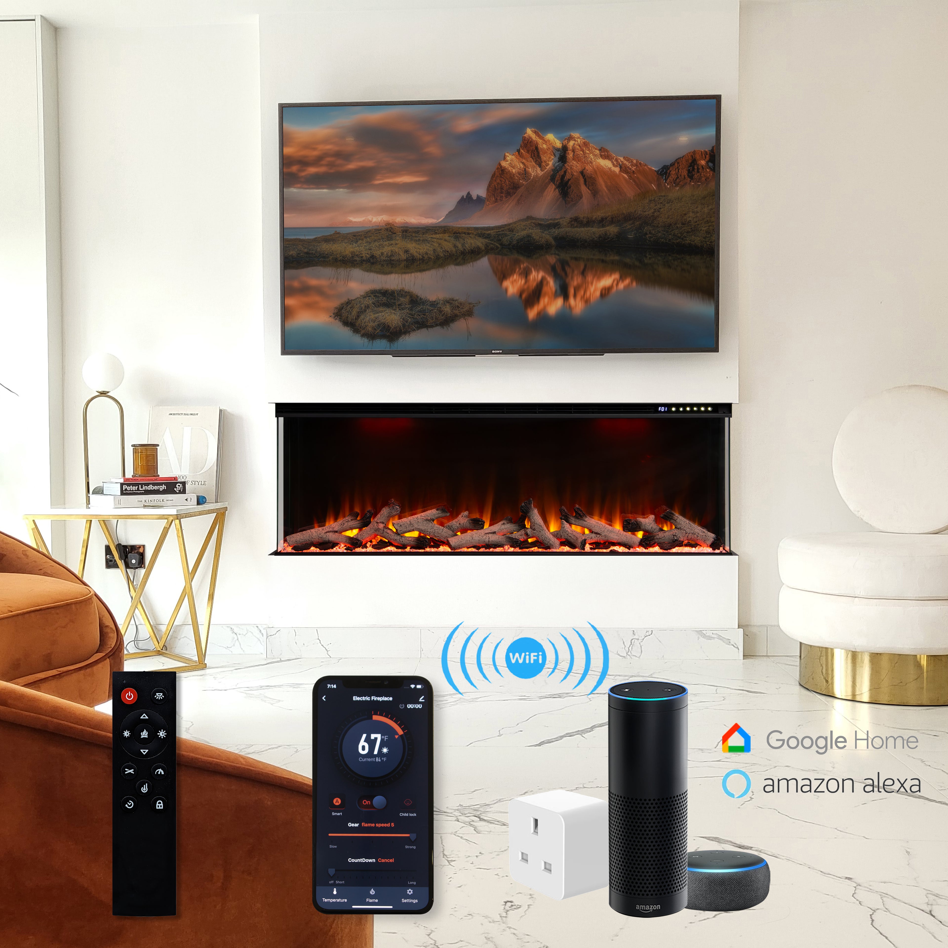 Maison 3 Sided Electric Fireplace - 80 inch