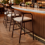 Tess Walnut Barstool in Oatmeal Boucle