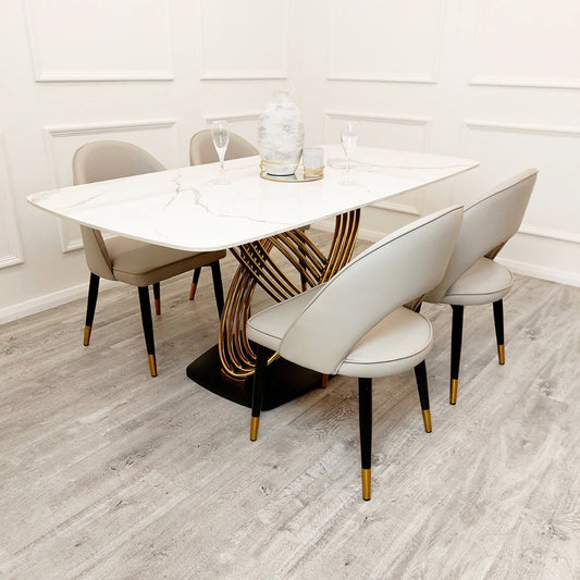 Orion Gold 1.8 Dining Table with Polar White Sintered Stone Top + Astra/Luna Chairs