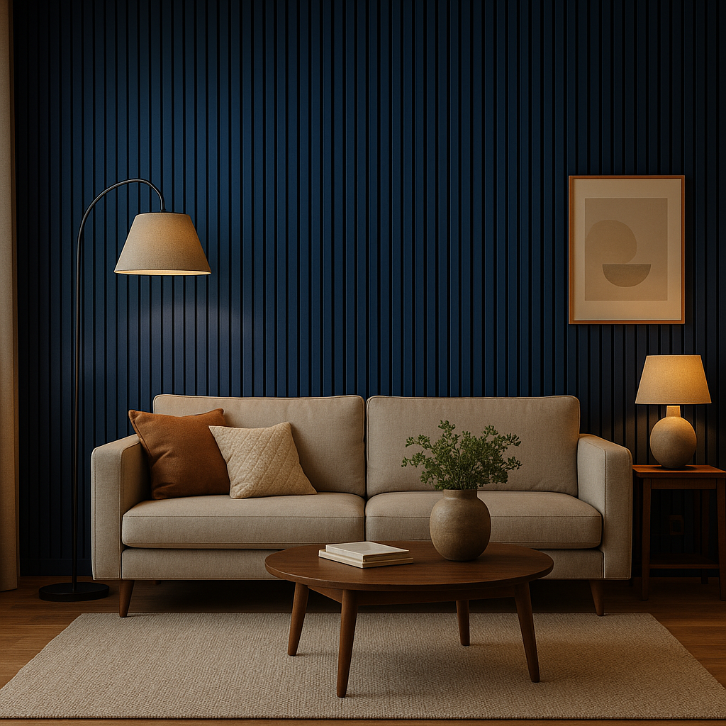 Acoustic Slatted Wall Panels - 3 sided - Colour Finish - Blue - 240cm x 32cm (2 pieces)