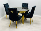Sofia Black & Gold Dining Table – All Sizes + Black Dining Chairs