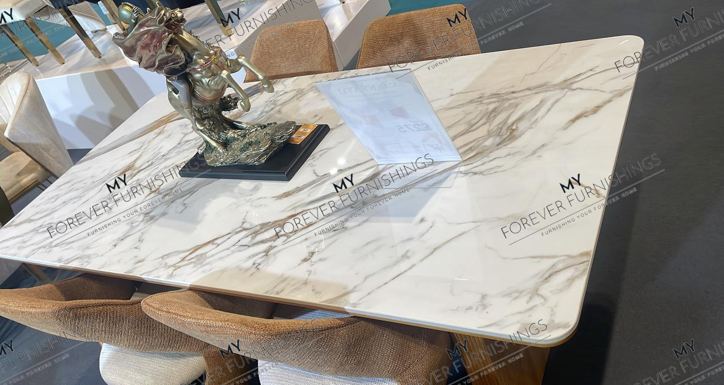 Engelberg 180cm Cream & Gold Dining Table