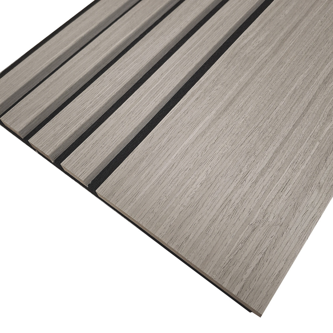 Multi Width Acoustic Wood Veneer Wall Panels - Grey Oak - 3-sided - 240cm x 30cm (2 pieces)