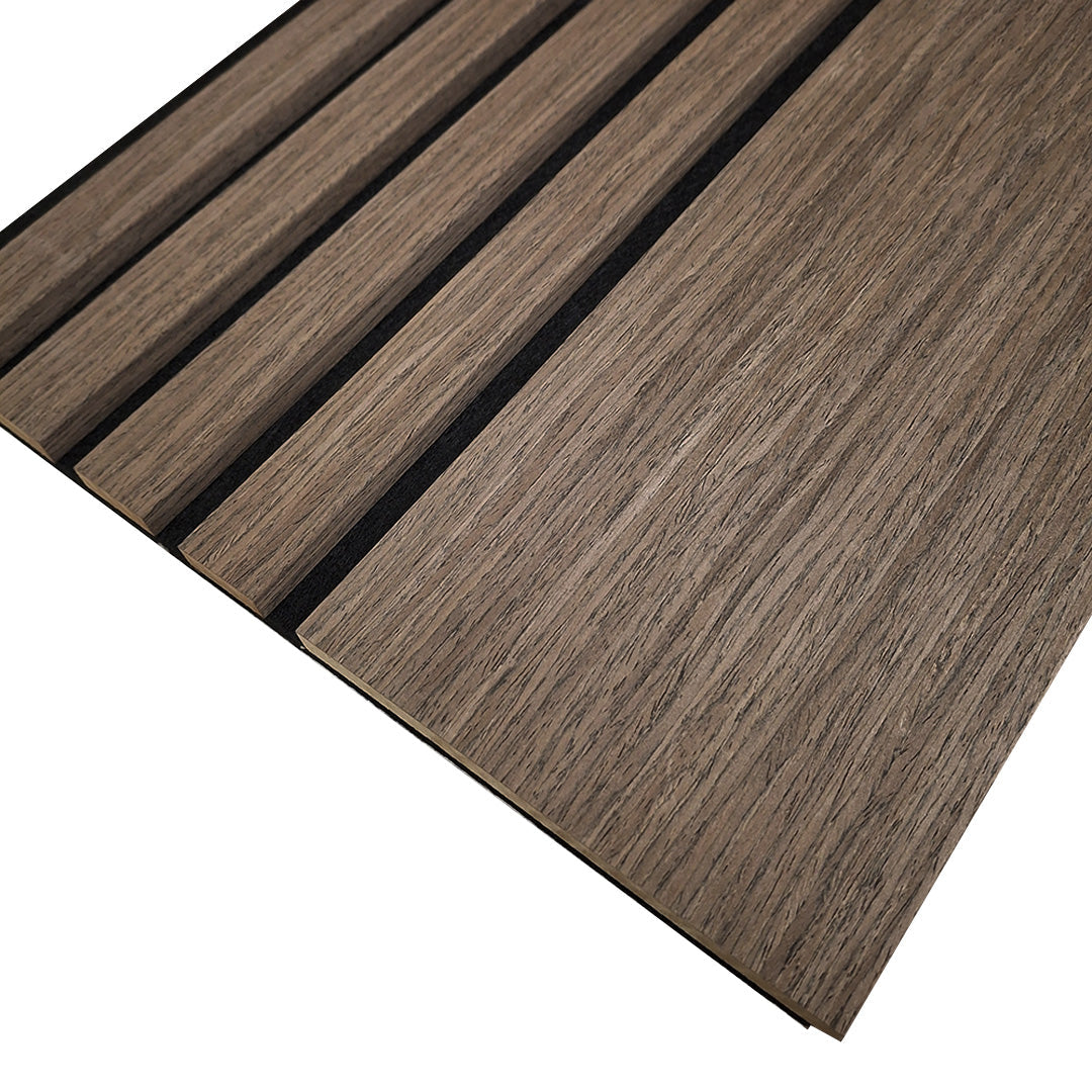 Multi Width Acoustic Wood Veneer Wall Panels - Smoked Oak - 3-sided - 240cm x 30cm (2 pieces)