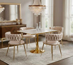 Roma Square White Marble Effect Gold Dining Table