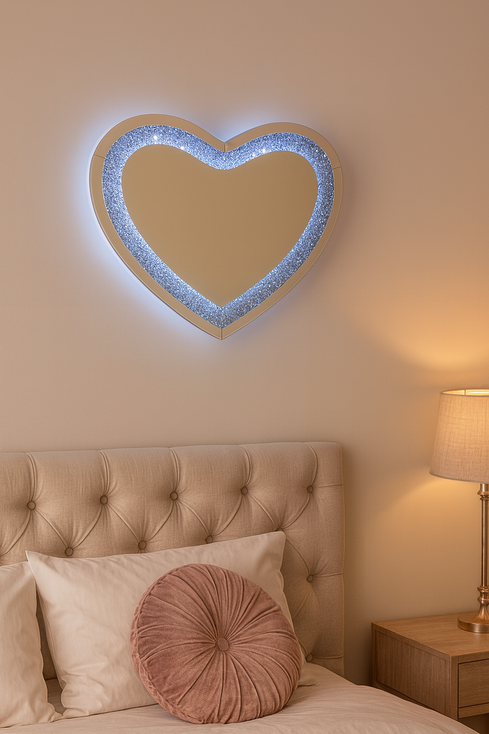 LED Crushed Diamond Heart Mirror 70 x 90cm