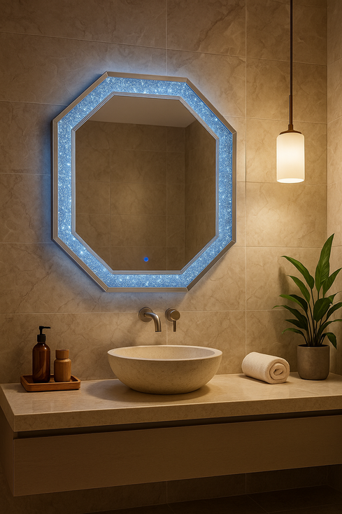 LED Crushed Diamond Octagon Mirror 85 x 85cm