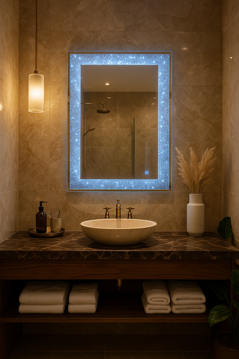 LED Crushed Diamond Rectangle Mirror (2 Sizes)