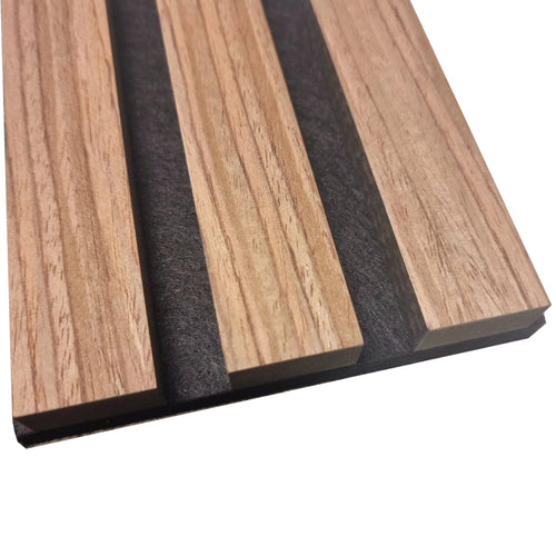 Acoustic Slatted Wall Panel - Light Walnut 2.4m x 0.6m (2 Pieces)