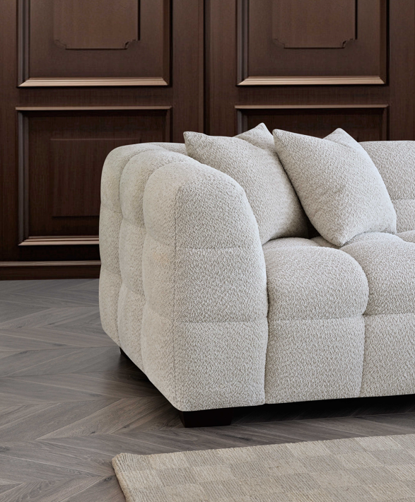 Tribeca Right Hand Corner Group in Oatmeal Boucle Fabric