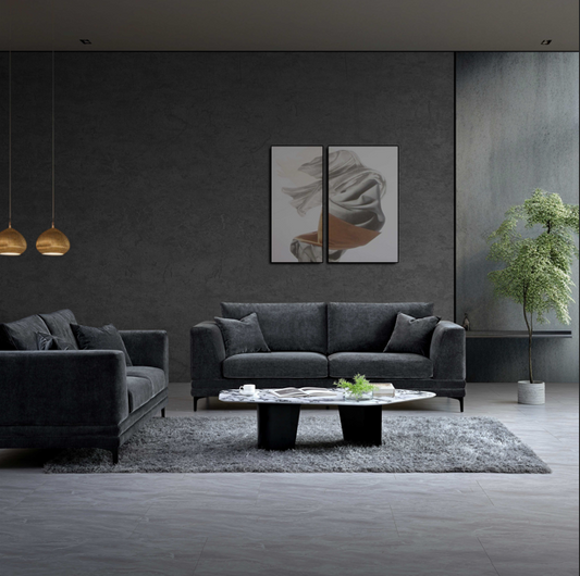 Lenox Sofa Range in Steel Velvet 3 or 2 Seater