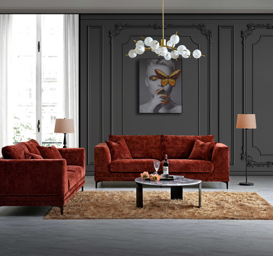 Lenox Sofa Range in Rust Velvet 3 or 2 Seater