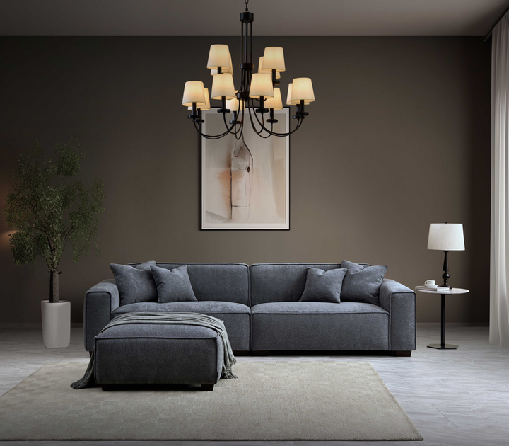Dakota Sofa Range Chaise in Charcoal Boucle