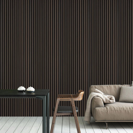 Acoustic Slat Wall Panel 2.4m x 0.6m – Smoked Oak