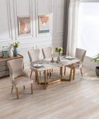 Sorrento Oval 180cm Ceramic Gold & Cream Table + Cream/Gold Ring Knocker Velvet Chairs