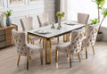 Sorrento Rectangle 150cm Ceramic Gold & Cream Table + Cream/Gold Ring Knocker Velvet Chairs