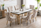 Sorrento Rectangle 150cm Ceramic Gold & Cream Table + Cream/Gold Ring Knocker Velvet Chairs