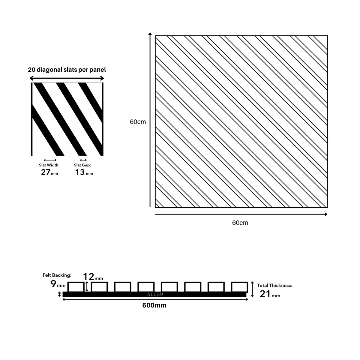 Acoustic Wall Panels - Oak on Grey Felt - Square/Diagonal- 60cm x 60cm (6 pieces)