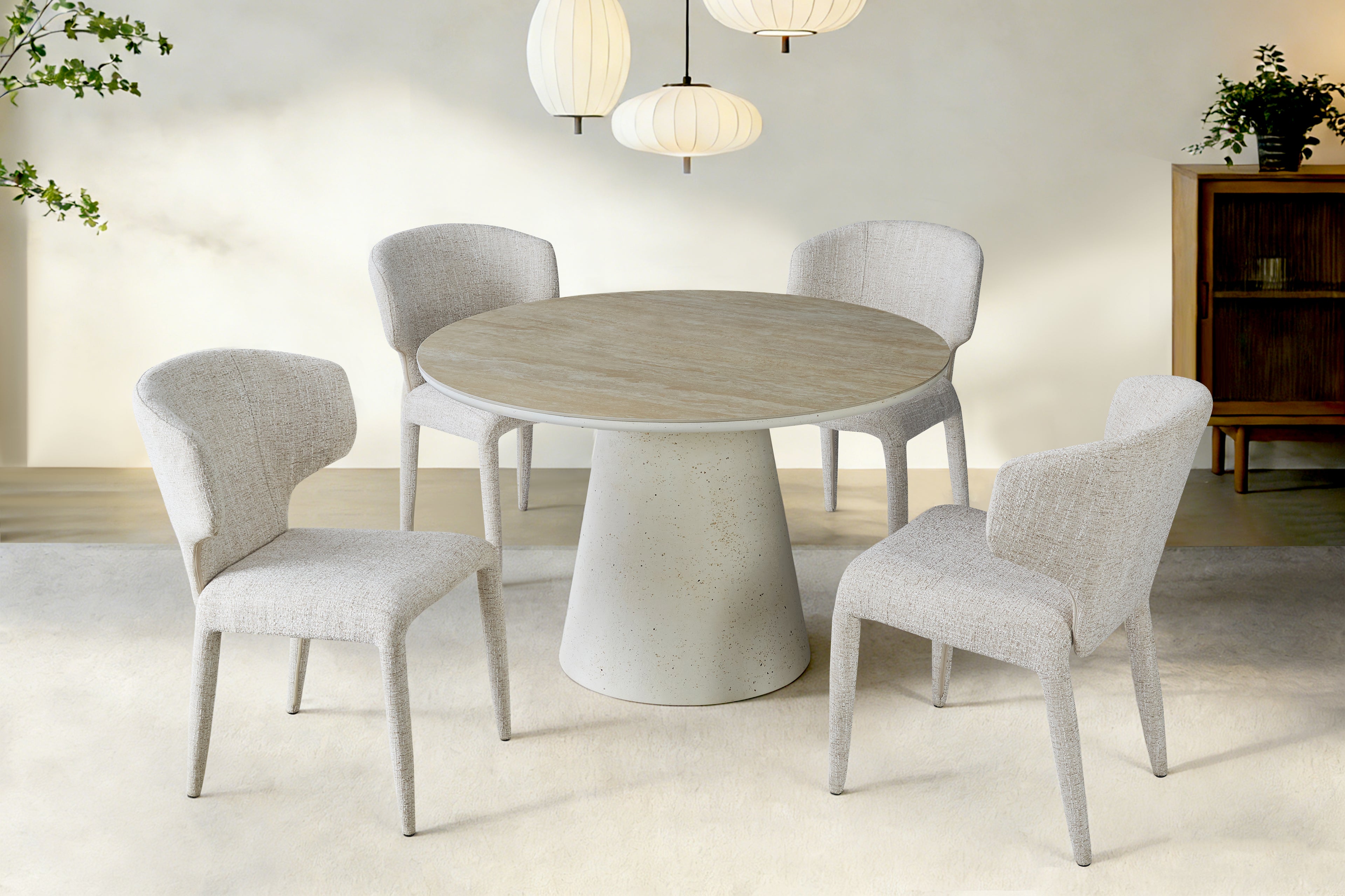 Stratos 120cm Table - Ivory & Travertine