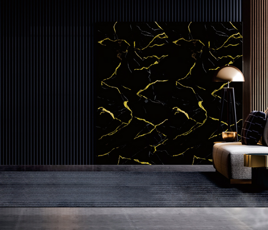 Black & Gold Marble Effect UPVC Wall Panel Covering 60x240cm (4 Pieces)