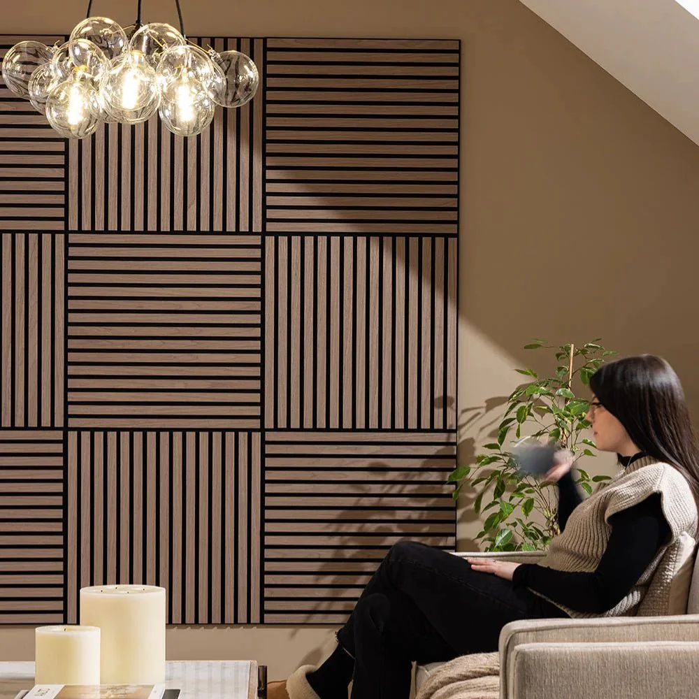 Acoustic Square Wood Wall Panel - Charcoal Black 60cm x 60cm (4 Pieces)