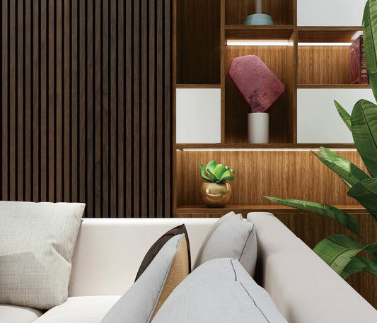 Acoustic Slatted Wall Panel - Walnut 2.4m x 0.6m (4 Pieces)