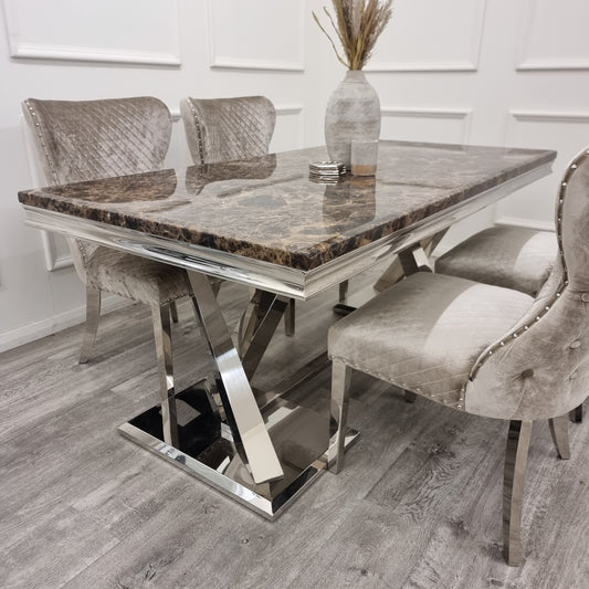 Xavia 1.8M Dining Table in Brown Marble & Chelsea Beige Chairs